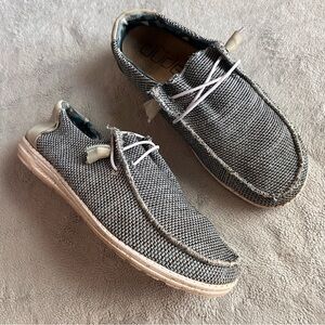 Hey Dude Wendy Boho Seamless Stretch Knit Canvas Cork Beachy Shoe Sox Ice Grey